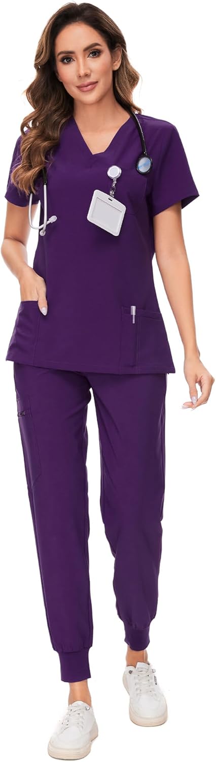 COZYFIT Scrubs for Women - Stylish V-Neck Top & Jogger Pants