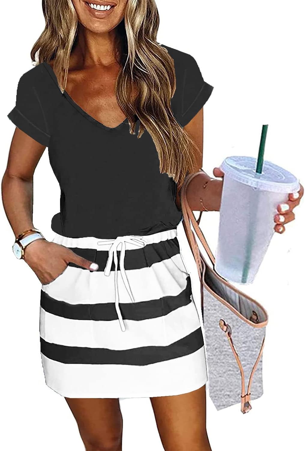 Womens Summer Dress with Lantern Sleeves and Tie Front Style