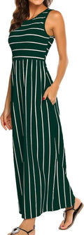 Women's Summer Striped Sleeveless Flowy Maxi Dress with Pockets