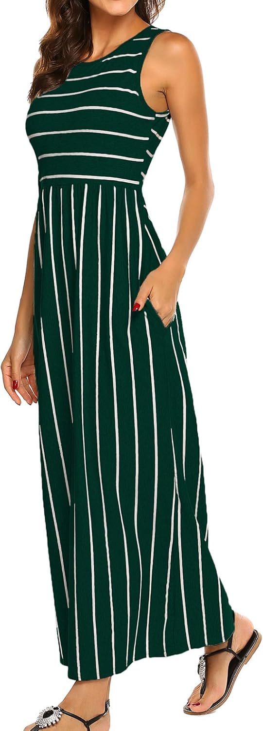 Hount Women's Summer Sleeveless Striped Flowy Maxi Dress