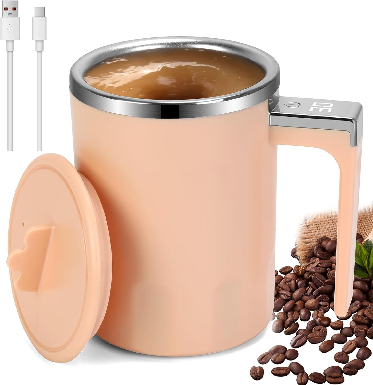 Yummy Sam Self Stirring Coffee Mug with LED Display Temperature - Rechargeable & Automatic! 