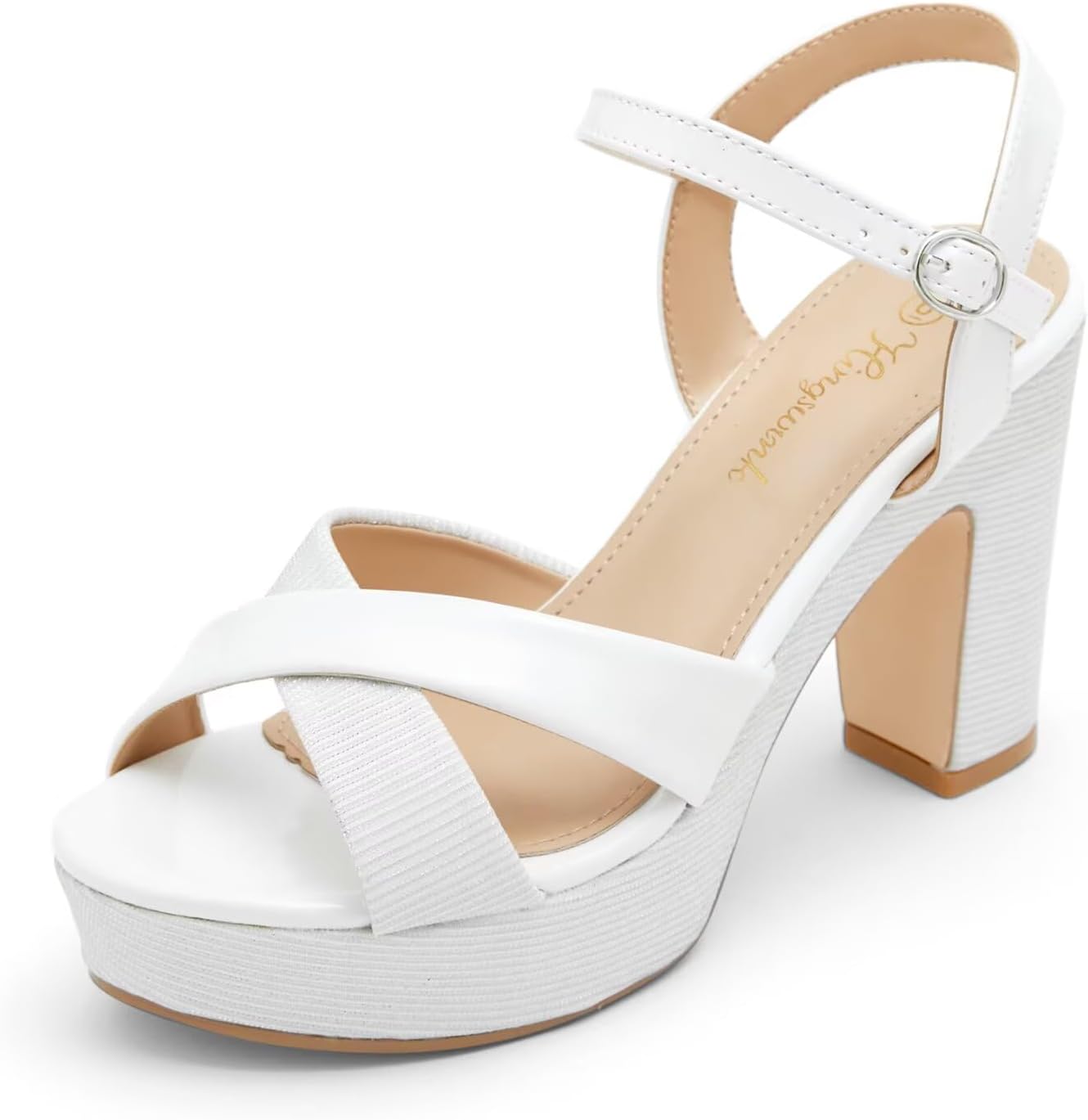 Womens Sparkly Platform Dress Sandals with Chunky Block Heels