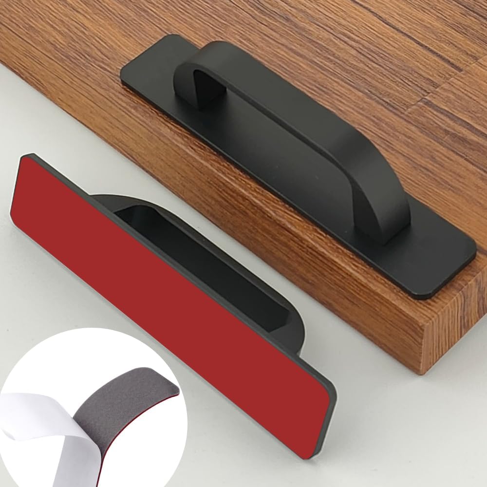 Self-Adhesive Flat Black Cabinet Handles for Modern Interiors