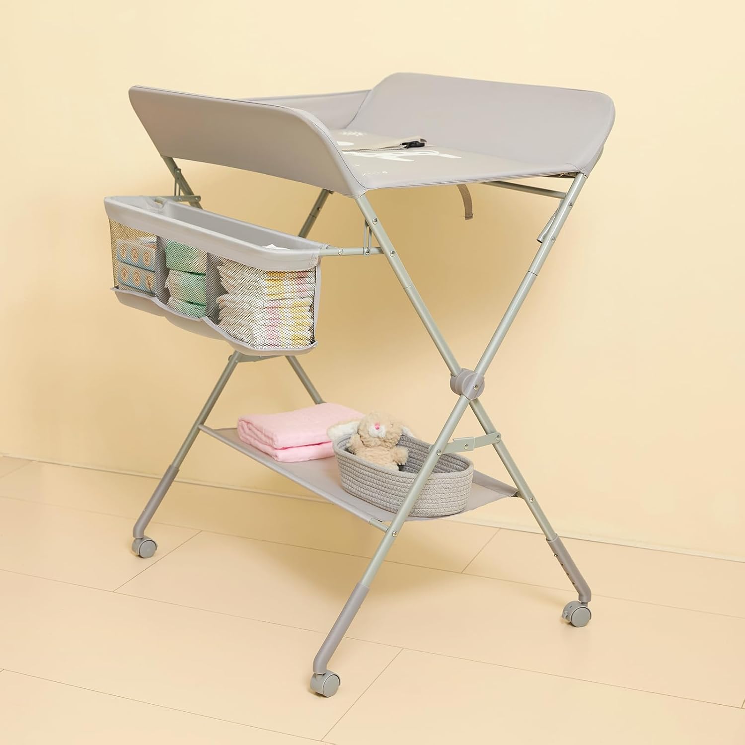 KARAOK Portable Baby Changing Table with Wheels & Storage Rack