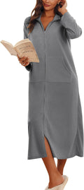 Ekouaer Women Zipper Robe Long Sleeves - Soft Plush House Coat