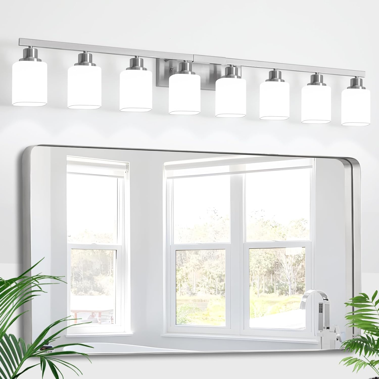 8-Light Bathroom Vanity Light with Square Frosted Glass Design