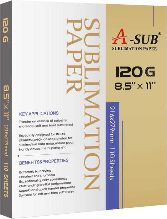 120G 8.5x11 Sublimation Paper 110 Sheets - A-SUB Ink Compatibility