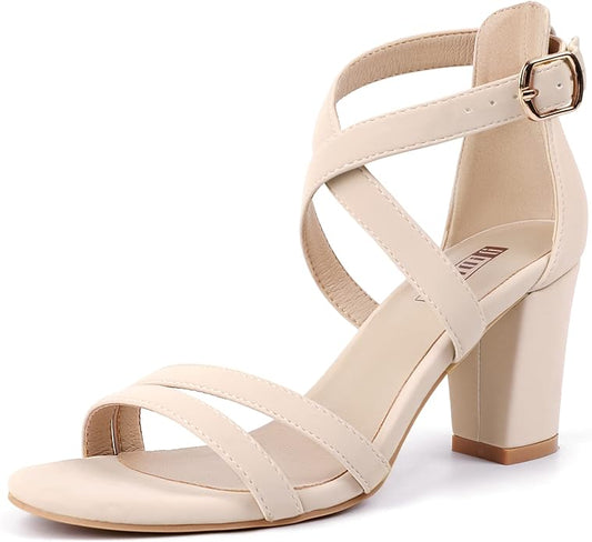 IDIFU Women's Gita Block Heel Open Toe Strappy Sandals for Events