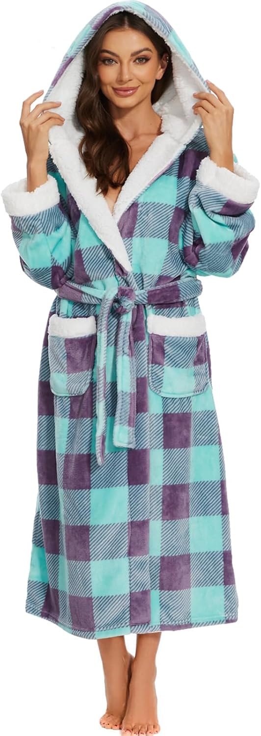 Soft Warm Women's Bathrobe with Hood for Cozy Winter Nights