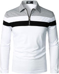 Men's Long Sleeve Polo Shirt Slim Fit Patchwork - Casual Cotton