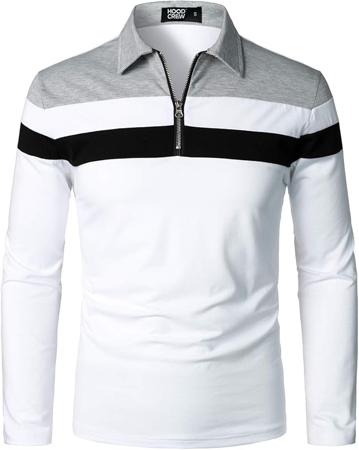 HOOD CREW Mens Long Sleeve Polo Shirt for Casual Style