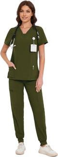 COZYFIT Scrubs for Women V-Neck Top & Cargo Pants Set - 10