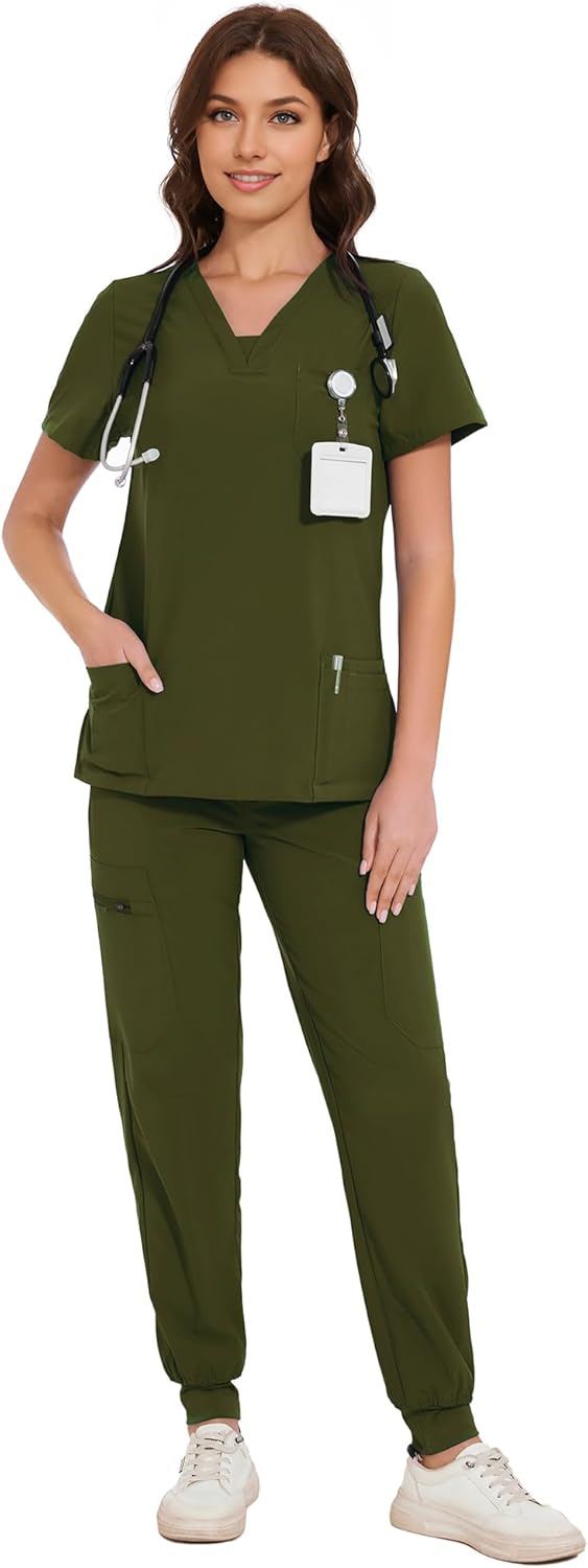 COZYFIT Scrubs for Women - V-Neck Top & Cargo Pants Set