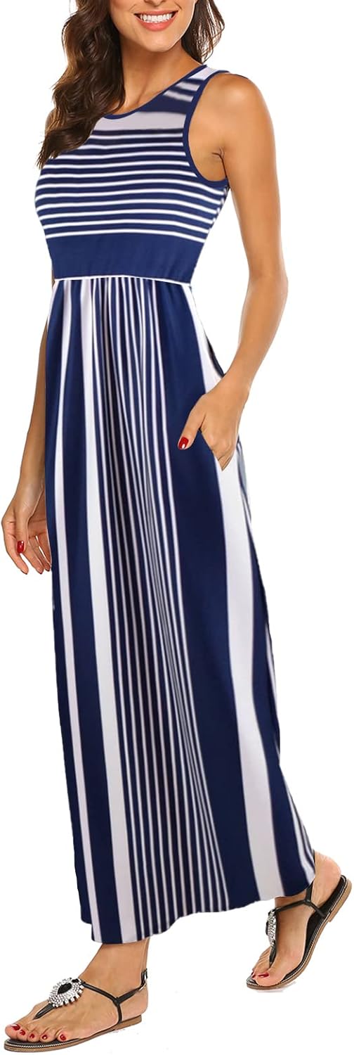 Hount Women's Summer Sleeveless Striped Flowy Maxi Dress