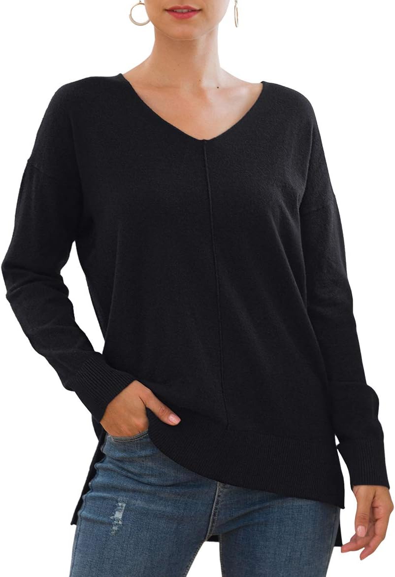 Jouica Women's Casual Lightweight V Neck Batwing Sleeve Sweater