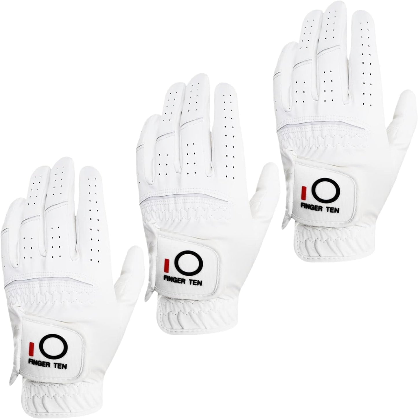 FINGER TEN Rain Grip Golf Gloves 3-Pack for Right Handed Golfers