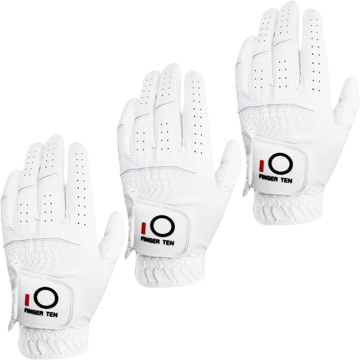 FINGER TEN Rain Grip Golf Gloves 3-Pack for Right Handed Golfers