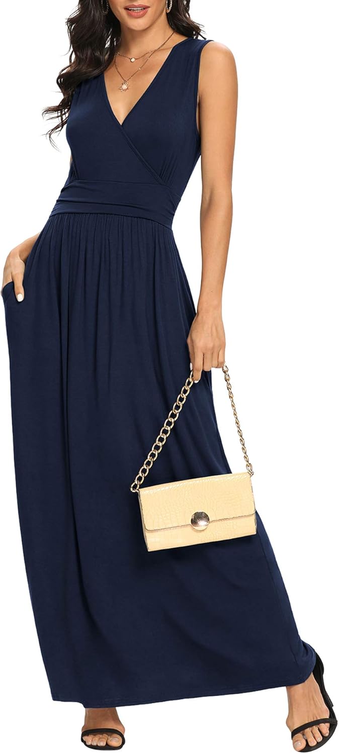 LILBETTER Women Sleeveless Deep V Neck Maxi Casual Dress Review