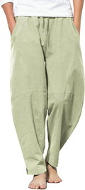 Men's Linen Harem Drawstring Pants - Casual Lightweight Summer