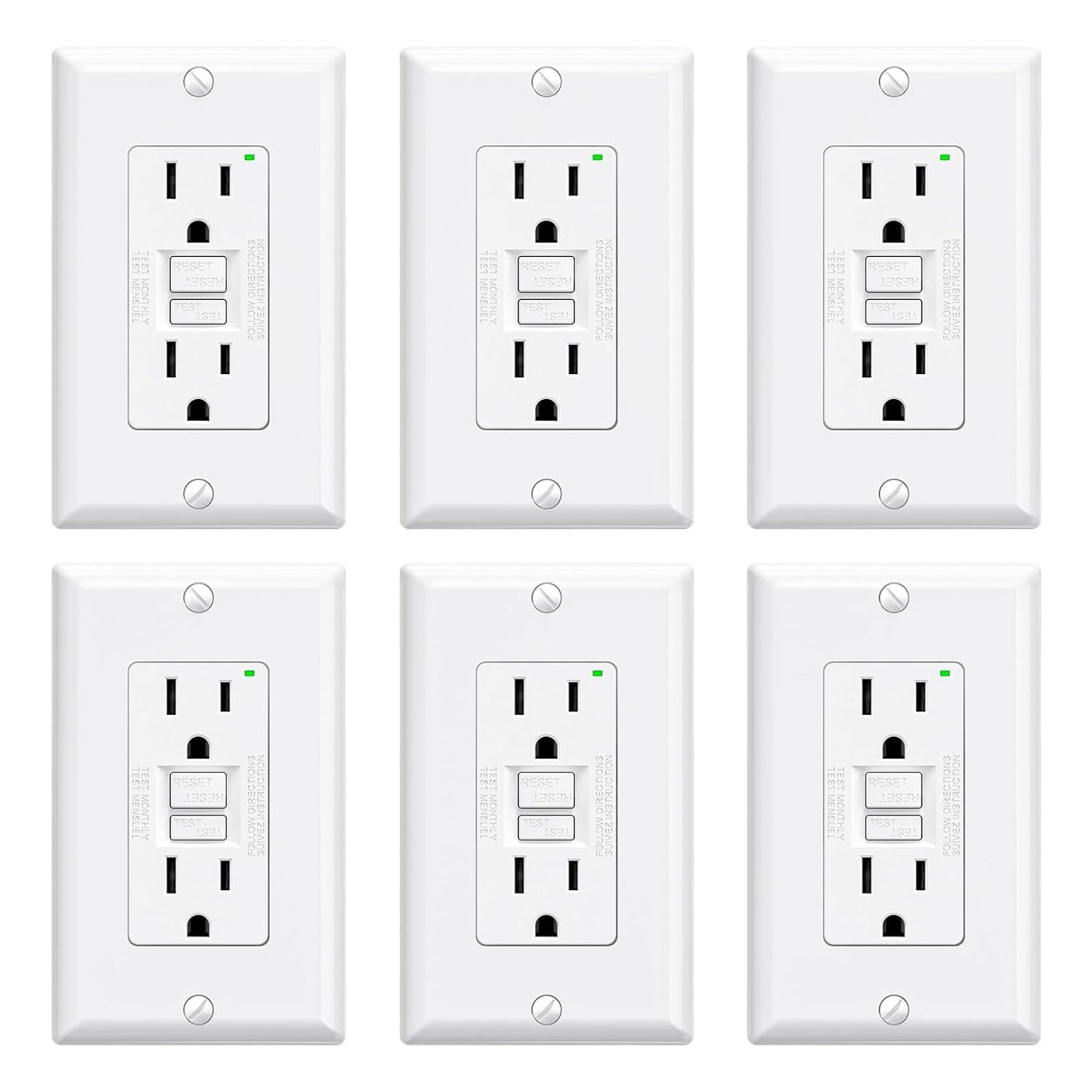 ELEGRP GFCI Outlet 15 Amp with Self-Test and LED Indicator