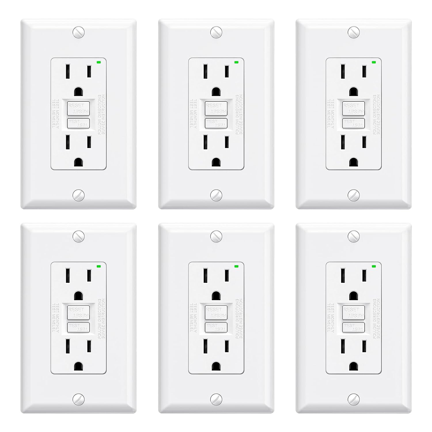 ELEGRP GFCI Outlet 15 Amp with Self-Test and LED Indicator