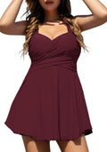 Women's Teal Floral Swimdress One Piece - Crossover Skirted Swimwear