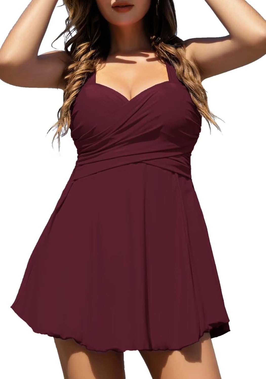 Elegant Crossover One Piece Swimdress for Women - Floral Design