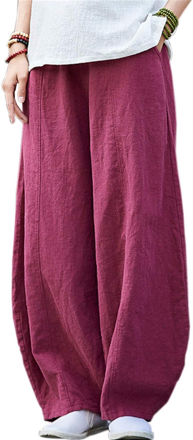 IXIMO Women's Casual Cotton Linen Baggy Pants for Relaxed Style