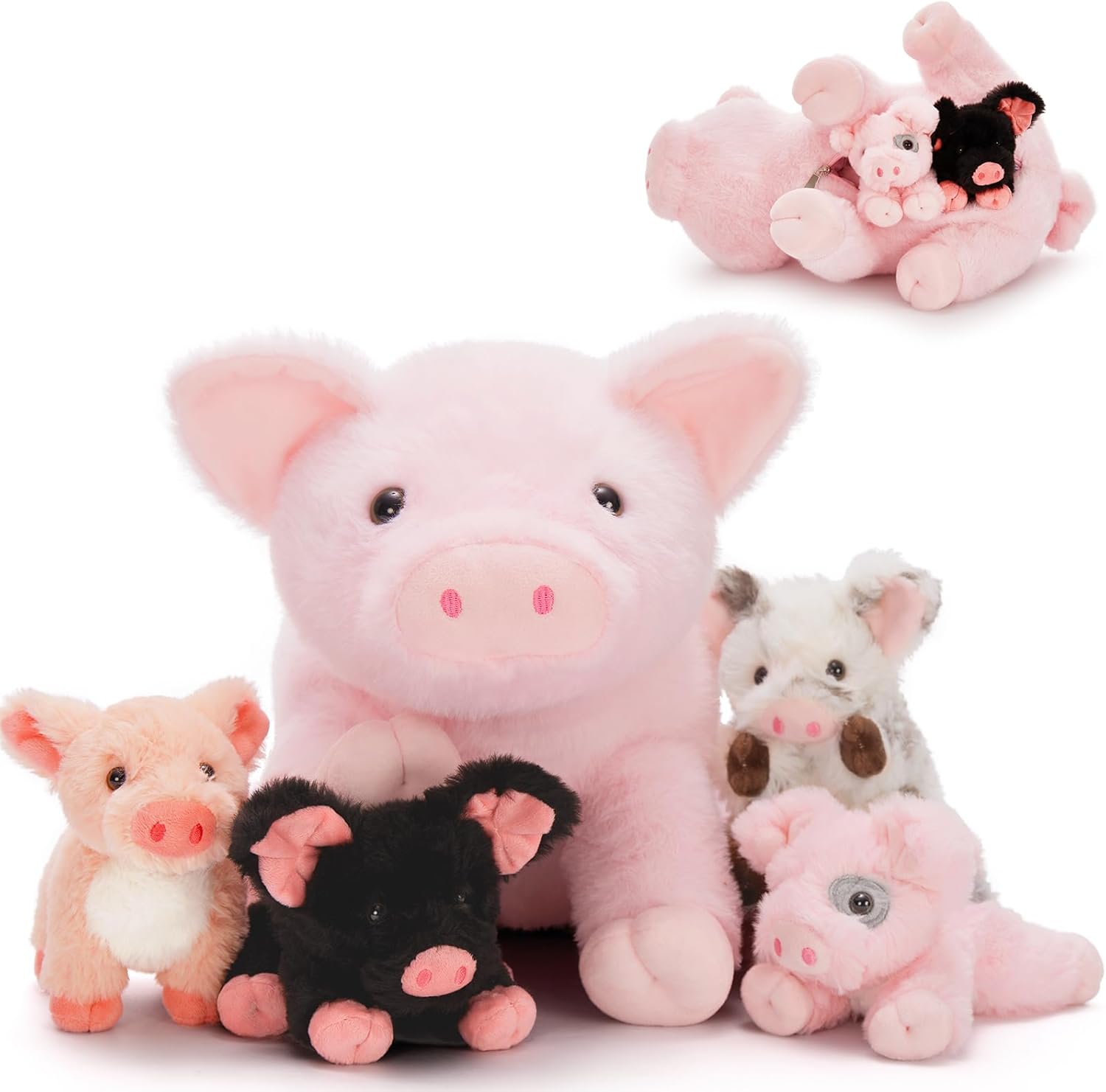 Pig Stuffed Animal Plush - Pink Mommy with 4 Little Piglets