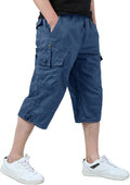 Men's Casual Twill Elastic Cargo Capri Shorts - Multi-Pocket Comfort