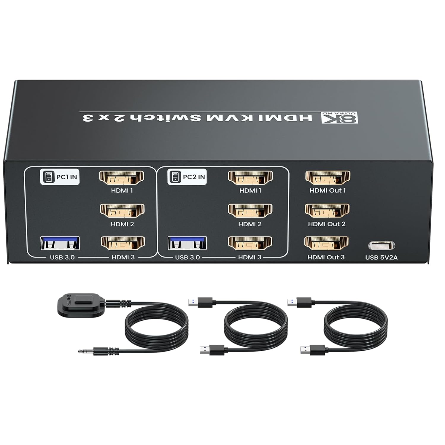 8K/60Hz HDMI KVM Switch for 3 Monitors and 2 Computers