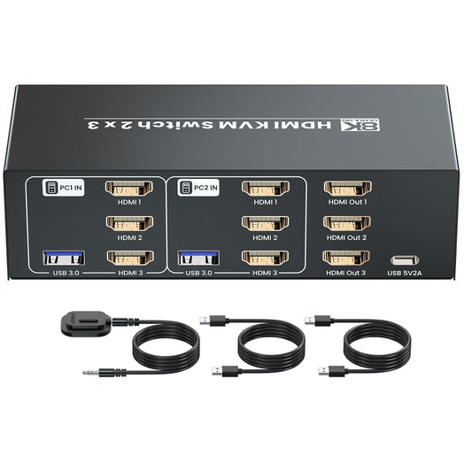 8K/60Hz HDMI KVM Switch for 3 Monitors and 2 Computers