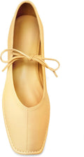 Lace Up Square Toe Ballet Flats for Women - Cute Bow Mary Jane