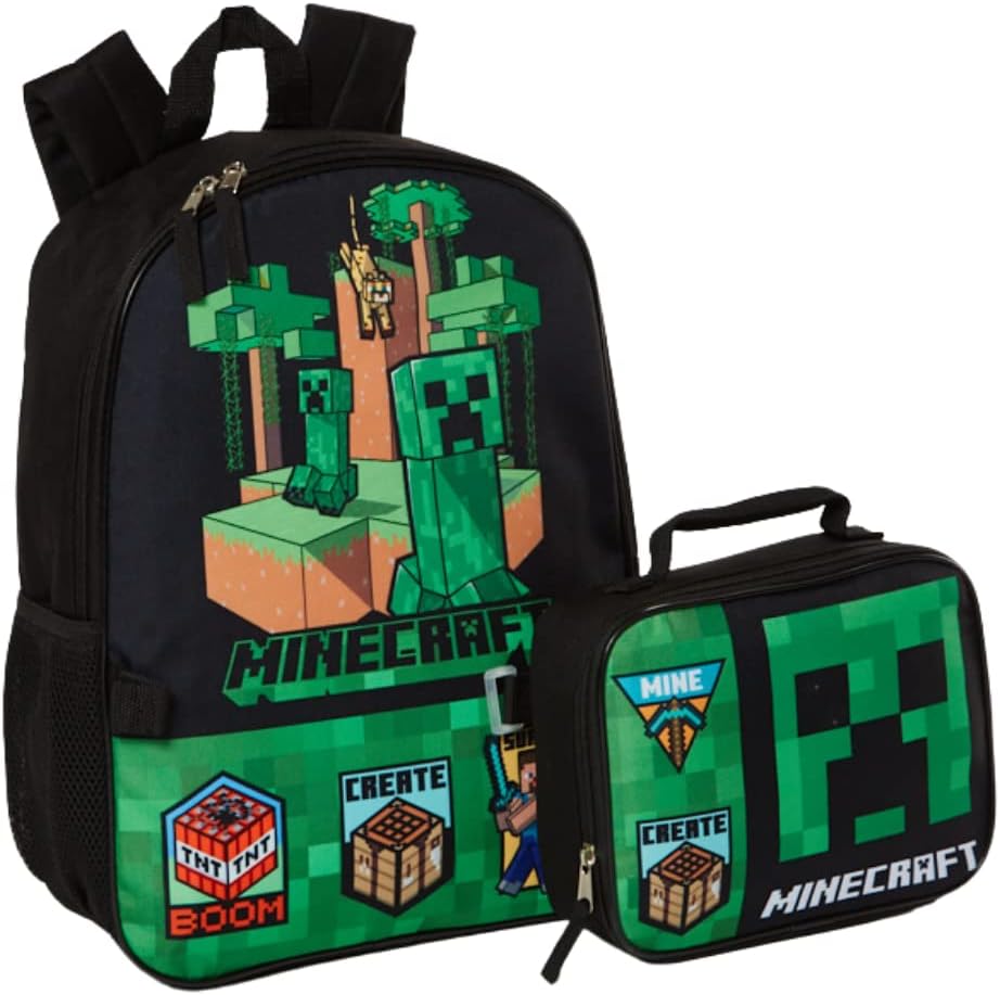 Minecraft Backpack Set with Lunch Box for Boys & Girls, 16 in