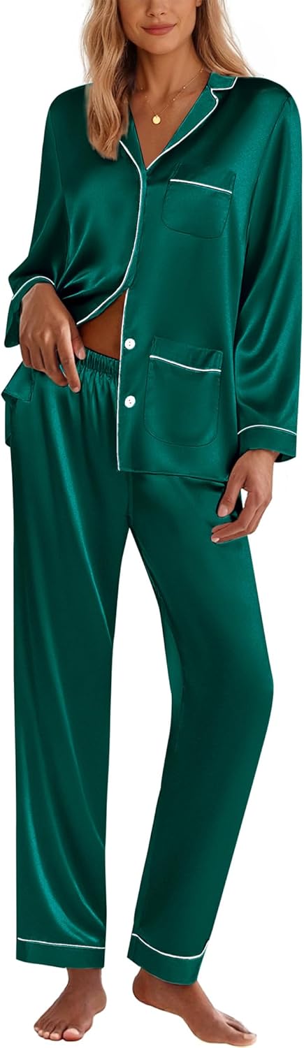 Ekouaer Silk Pajamas for Women Classic Satin Lounge Set