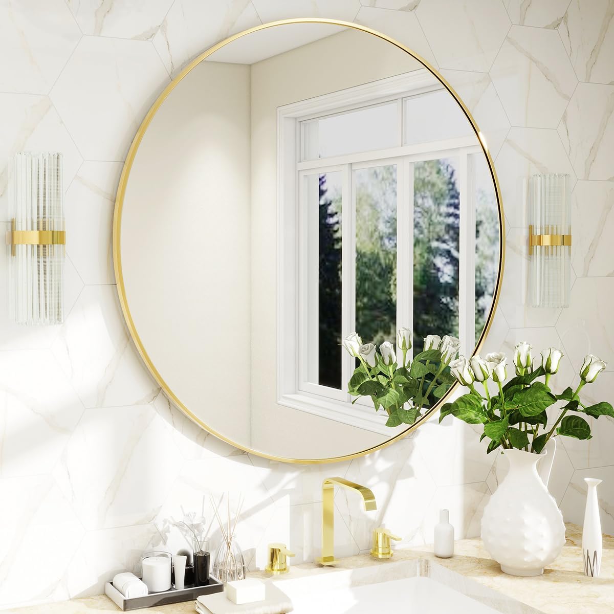 BEAUTYPEAK 20 Inch Round Mirror with Metal Frame for Home Decor