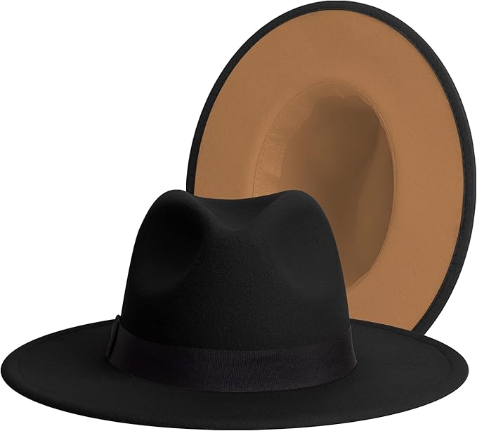 Classic Wide Brim Fedora for Women Men Two Tone Adjustable Hat
