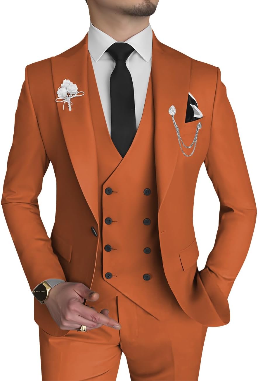 Wangyue Men's 3 Piece Slim Fit Suits for Formal Events