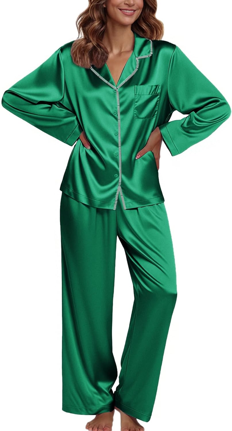 Ekouaer Pajamas For Women Set Silk Pjs 2 Piece Satin Sleepwear