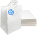 Large White Paper Bags w/ Handles 100 Pack - Strong, Compostable