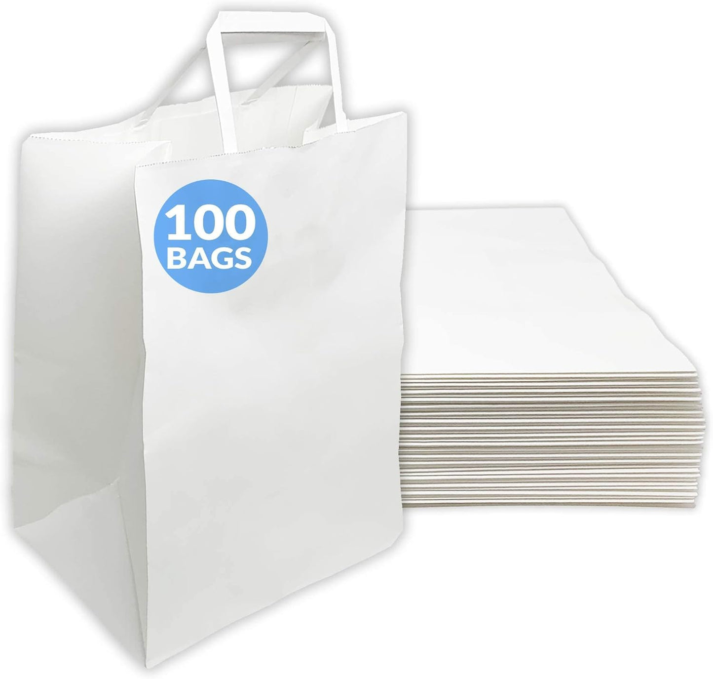 Reli Large White Paper Bags with Handles for Shopping and Gifts