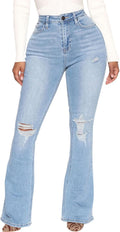 Bell Bottom Jeans for Women High Waisted Flared Denim - Frayed Hem