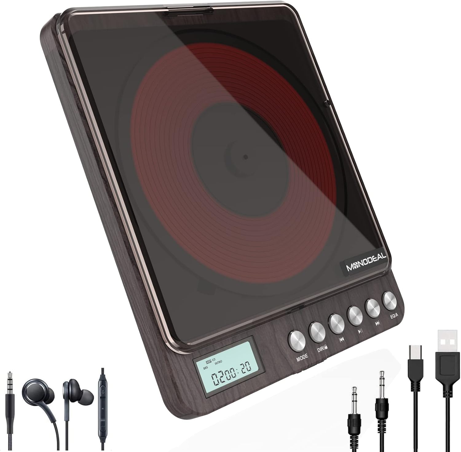 Portable Rechargeable CD Player with Dual Headphones Jack