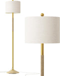 Oneach 63 Modern Floor Lamp with Rope Design - Boho Linen Shade