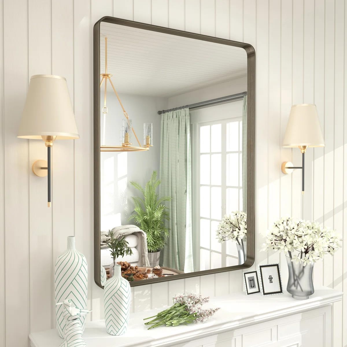 26x36 Inch Bronze Framed Mirror for Modern Bathroom Decor