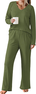 Ekouaer Womens Ribbed Knit Pajamas Set V Neck Long Sleeve - Soft are