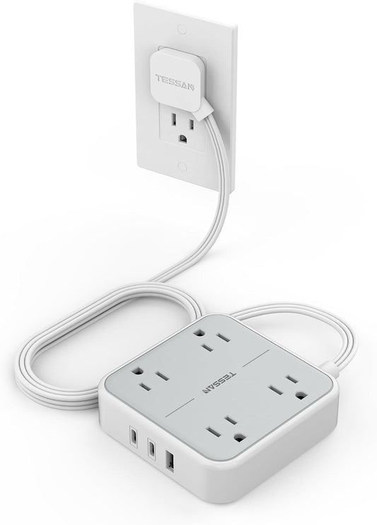 Flat Plug Surge Protector Power Strip with USB Charging Ports