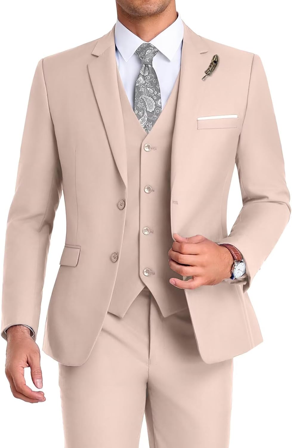 Men Suit 3 Pieces Slim Fit Tuxedo for Groomsmen and Business