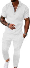 Mens Sweat Suits Set Tracksuit 2-Piece Short Sleeve for Men - Casual