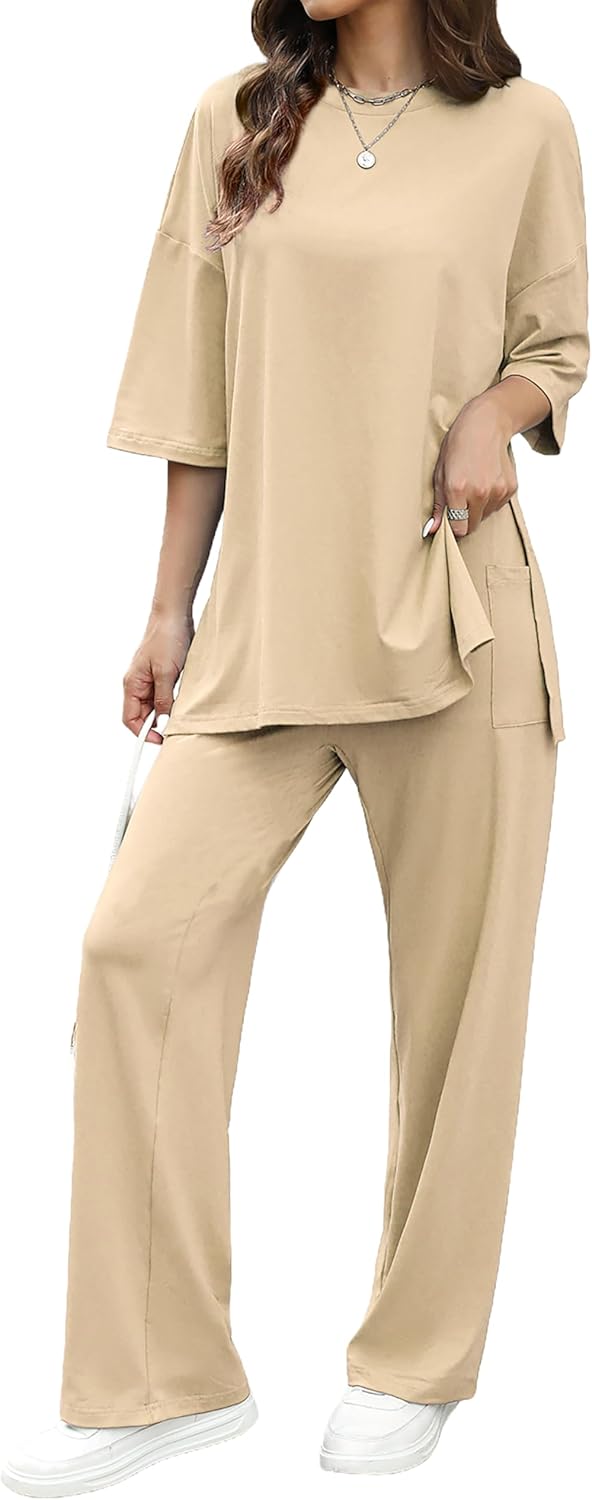 Womens 2 Piece Outfits Short Sleeve Set for Casual Style